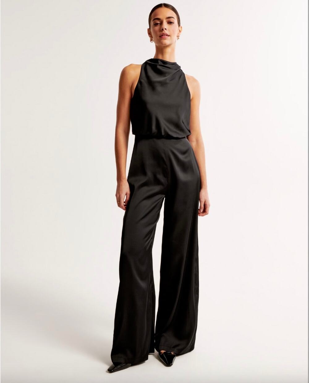 Abercrombie & Fitch Black Satin Wide Leg Jumpsuit Size Small S Cowl Neck